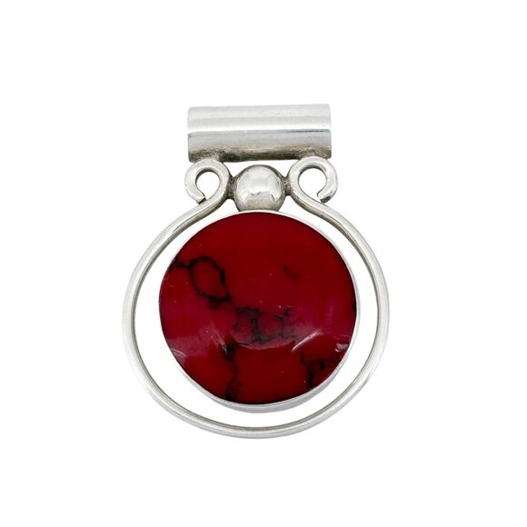 Vintage Mexico Sterling Silver 925 3.7cm Red Jasper Slide Pendant - Picture 2 of 7